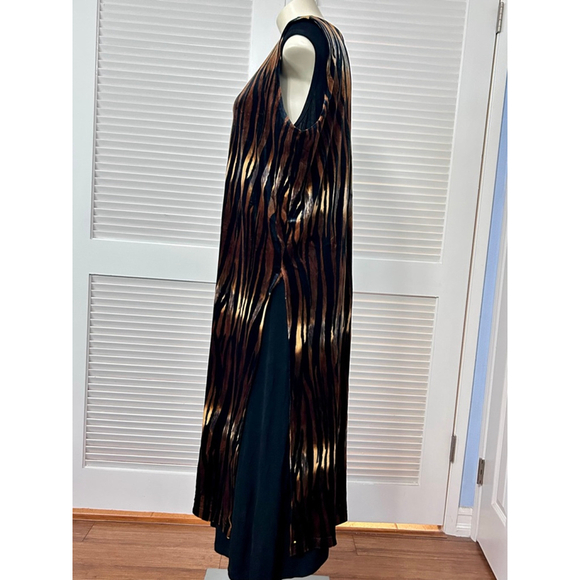 Jostar Brown Black Tiger Print Velvet Sleeveless Maxi Duster OS - Picture 5 of 10